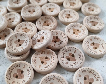 Handmade with Love Wooden Buttons - Various Sizes