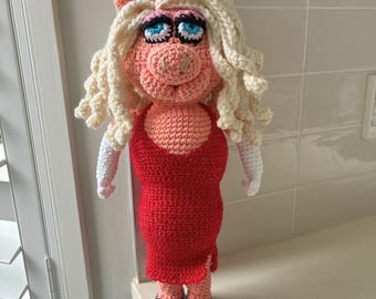 Hand Crocheted Miss Piggy Muppet - 1 IN STOCK