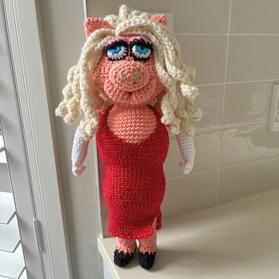 Hand Crocheted Miss Piggy Muppet - 1 IN STOCK