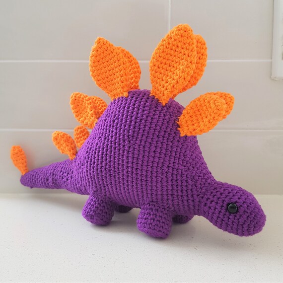 Hand Crocheted Stella the Stegosaurus Pretend Play | Handmade Knit Toy