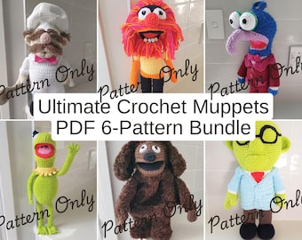 Ultimate Crochet Muppets PDF 6-Pattern Bundle - Animal, Swedish Chef, Gonzo, Kermit, Bunsen, Rowlf, Pdf Instant Download