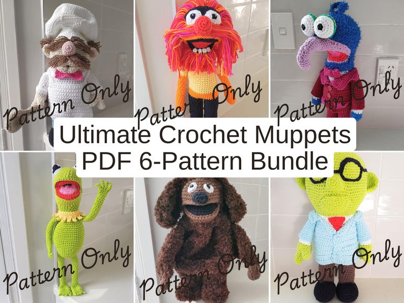 Crochet Muppets Pattern Bundle PDF | Animal, Chef, Gonzo, Kermit, Rowlf ...