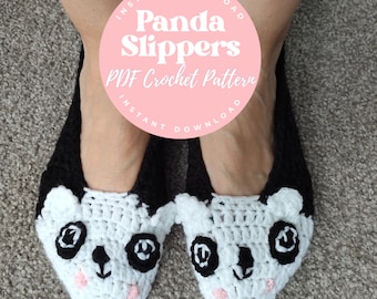 ADULT PANDA Slippers - PDF Crochet Pattern Animal Slippers | Fluffy Slippers | Birthday Gift | Fun Home Slippers | Cute Gift For Her