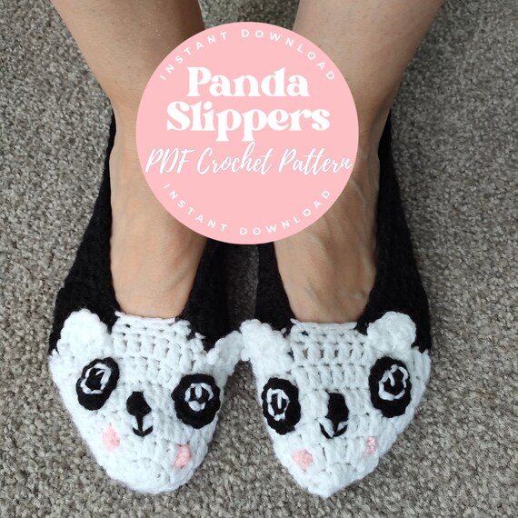 ADULT PANDA Slippers - PDF Crochet Pattern Animal Slippers | Fluffy Slippers | Birthday Gift | Fun Home Slippers | Cute Gift For Her