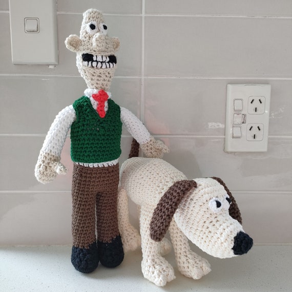 Hand Crocheted Wallace and Gromit Set: 90s Kids Decor