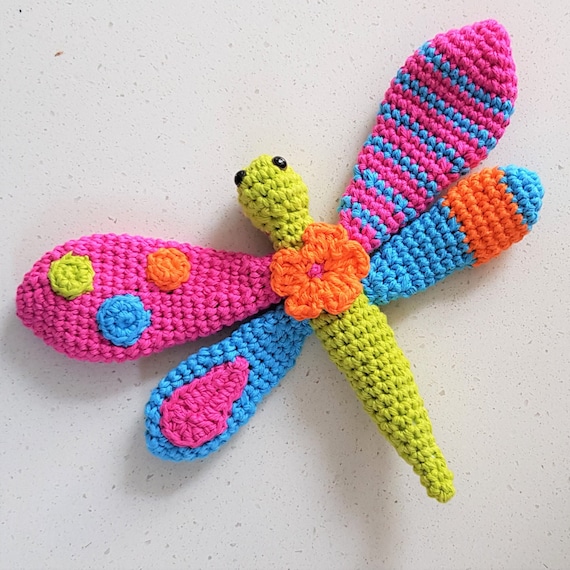 Hand Crocheted Dragonfly Toy: Bendable Wings, Cotton Yarn