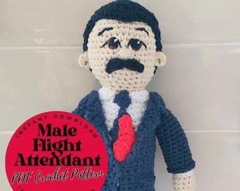 PDF Crochet Pattern - Male Flight Attendant, Cabin Crew, Steward Doll, Custom Handmade Doll