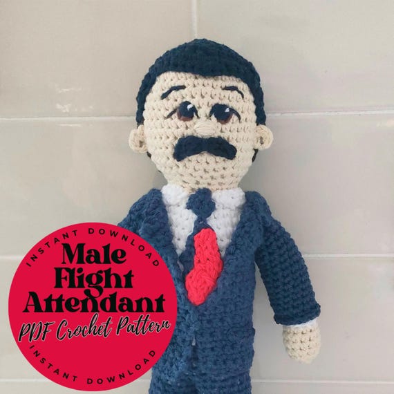 PDF Crochet Pattern - Male Flight Attendant, Cabin Crew, Steward Doll, Custom Handmade Doll