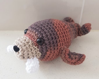 Hand Crocheted Wally the Walrus Knitted Walrus Toy | Crochet Walrus | Walrus Lover | Walrus Stuffed Animal | Marine Mammal | Walrus Decor