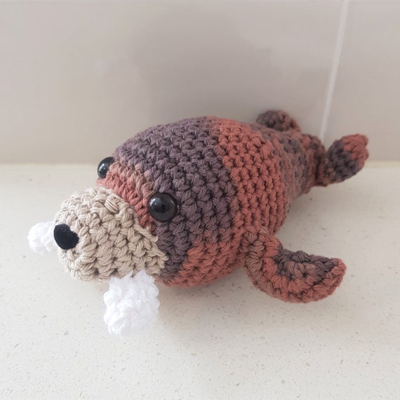 Hand Crocheted Wally the Walrus Knitted Walrus Toy | Crochet Walrus | Walrus Lover | Walrus Stuffed Animal | Marine Mammal | Walrus Decor