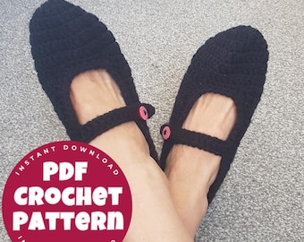 Adult Mary Jane Slippers Crochet Pattern (PDF)