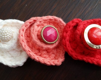 Hand Crocheted Set of Heart Brooches