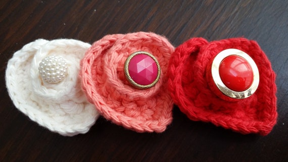 Hand Crocheted Set of Heart Brooches