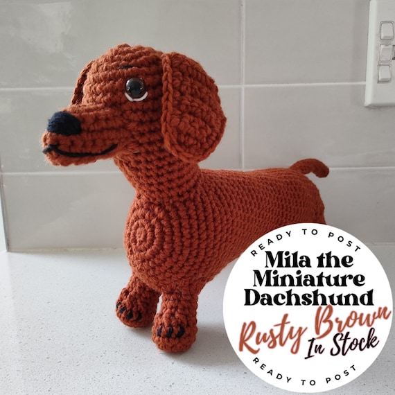 Hand Crocheted Miniature Dachshund: Rust Brown Cotton Figurine