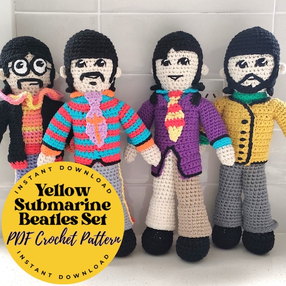 Beatles Crochet Pattern PDF | Yellow Submarine Doll Set | DIY Crochet Band Dolls | Funny Crochet Gift Collectible