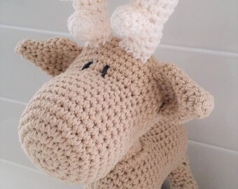 Hand Crocheted Merlin the Moose | Baby Shower | Stuffed Toy | Moose Plushie | Plush Moose Stuffed Animal | Moose Toy | Crochet Moose