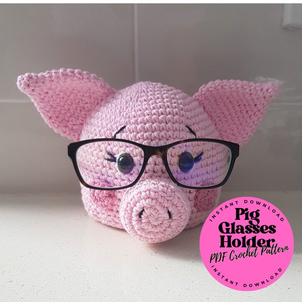 Pig GLASSES HOLDER - PDF Crochet Pattern | Glasses Holder Stand | Pig Eyeglasses Stand | Unique Gift Idea | Animal Glasses Holder