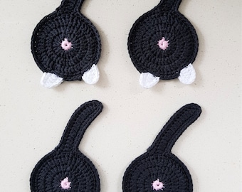 Hand Crocheted Set of Crochet Cat Coasters | Gift For Pet Lovers | Humor Funny Gag Gift For Animal Lovers | Gifts For Cat Lovers