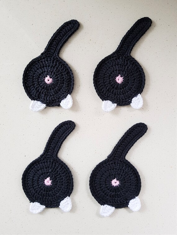 Crochet Cat Butt Coasters: Funny Gag Gift for Cat Lovers