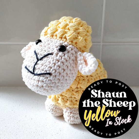 Hand Crocheted Shaun the Sheep Toy: Organic Cotton, Yellow Coat