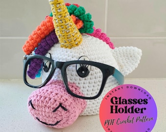 UNICORN GLASSES Holder - PDF Crochet Pattern, Digital Download, Cute Eyeglass Stand Pattern, Crochet Pattern for Desk Organizer