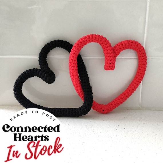 Hand Crocheted Interconnected Hearts – Black & Red, Anniversary Gift