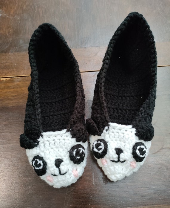 Hand Crocheted Adult Panda Slippers Cozy Slippers | Cute Animal Slippers | Panda Gift | Gift For Her Birthday | Fluffy Slippers