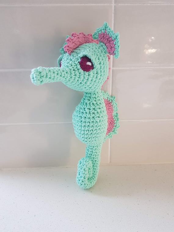 Hand Crocheted Josie the Seahorse,  Crochet Seahorse , Amigurumi Fish