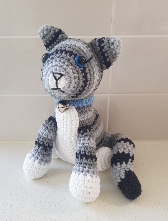 Hand Crocheted Cotton Kitty Cat Toy: Striped Plush Gift