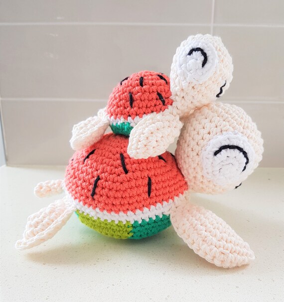 Hand Crocheted Mum and Baby Watermelon Turtles | Turtle Stuffed Animal | Turtle Plush | Amigurumi Turtle | Baby Shower Gifts | Gift For Kids