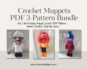Crochet Muppets PDF 3-Pattern Bundle - Animal Muppet, Swedish Chef, Gonzo Pdf Instant Download