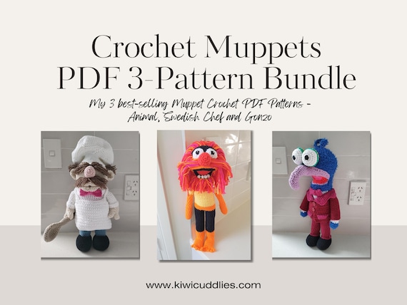 Crochet Muppets PDF 3-Pattern Bundle - Animal Muppet, Swedish Chef, Gonzo Pdf Instant Download