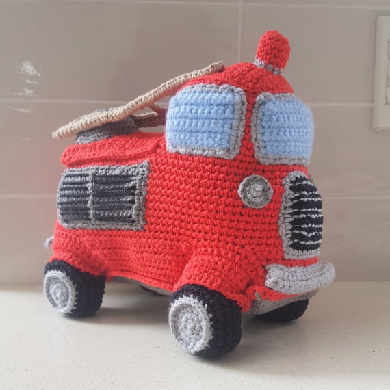 Hand Crocheted Fire Engine Fire Truck Ornament | Fire Engine | Vintage Toy | Kids Room Decor | Fire Truck Model | Models Of Yesteryear