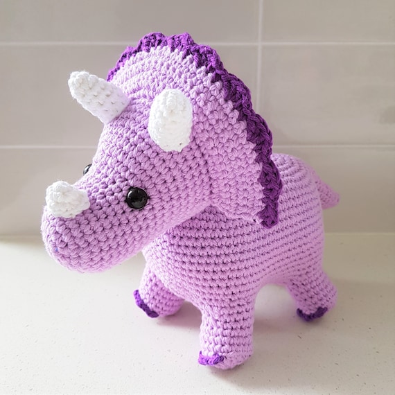 Hand Crocheted Triceratops Plushie: Trixie the Dinosaur Toy