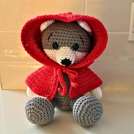 Hand Crocheted Cotton Red Riding Hood Wolf Stuffed Animal
