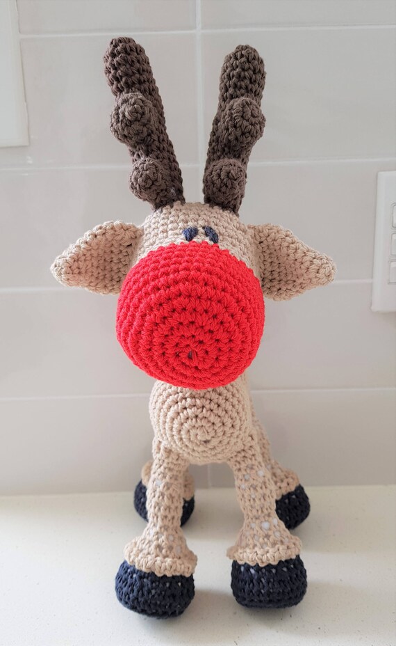 Hand Crocheted Rudolph the Red Nose Reindeer Toy | Personalised Reindeer | Crochet Reindeer | Reindeer Plushie | Stuffed Reindeer |