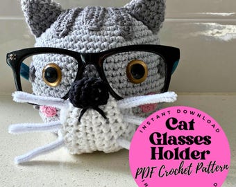 Crochet Cat Glasses Holder Pattern: Amigurumi Animal Stand (PDF Tutorial