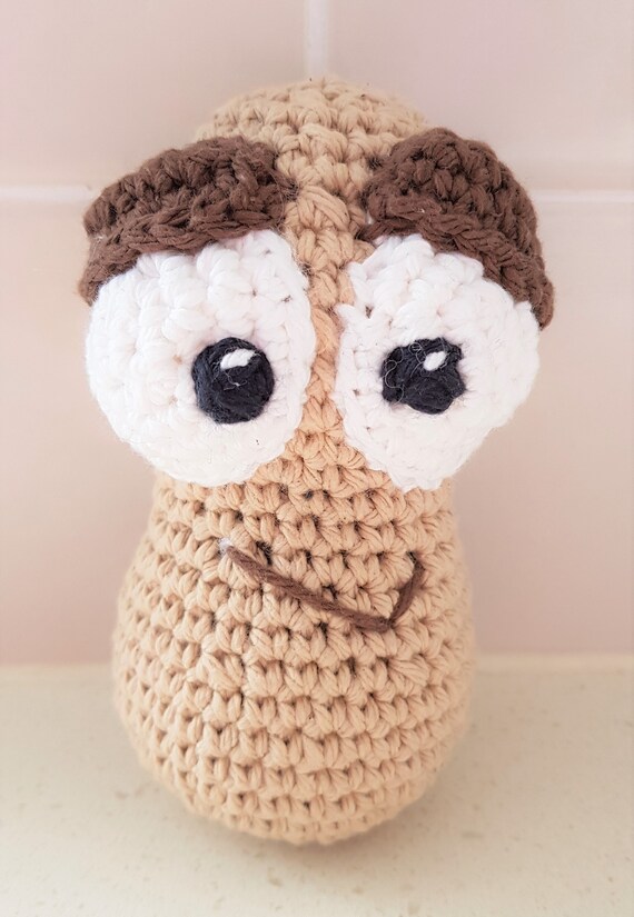 Hand Crocheted Pepe the Peanut Toddler Toys | Stuffed Peanut | Peanut Accessory | Peanut Toy | Pretend Play | Play Food Set