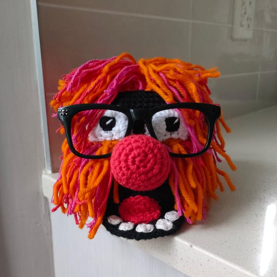 Hand Crocheted Animal Muppet Glasses Holder: Fun Desk Organizer