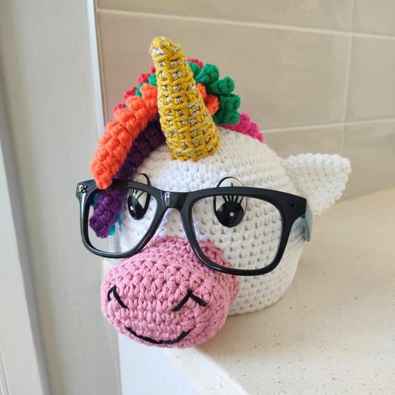 Hand Crocheted Unicorn Glasses Holder – Kids Desk Organizer