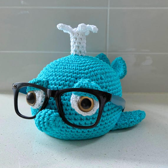 Hand Crocheted Blue Whale Glasses Holder: Kids Desk Organizer