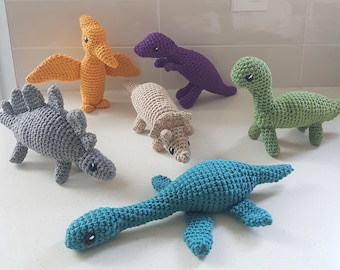 Hand Crocheted Set of Dinosaurs Gift For Herl | Dinosaur Plushie | Mother'S Day Gift | Plush T. Rex | Christmas Gift
