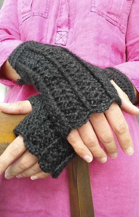 Hand Crocheted Fingerless Gloves: Shell Stitch Acrylic Wrist Warmers