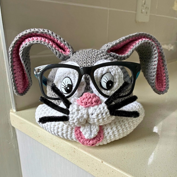 Hand Crocheted Bunny Glasses Holder – Kids Desk Organizer, Fun Gift