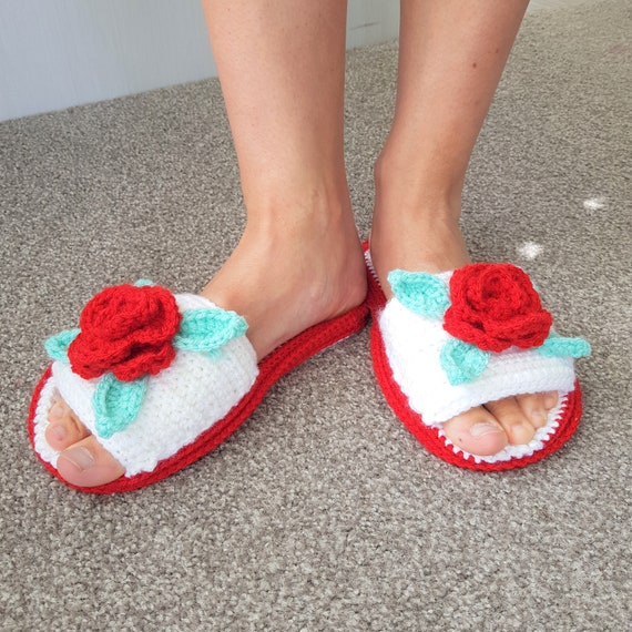 Hand Crocheted Rose Slippers