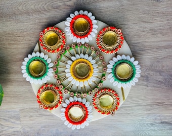 Rangoli sets for Diwali, tealight candle holders, Diwali Entryway Decor, Diwali Round Decor Mats, Diwali Table Centrepieces, Housewarming.