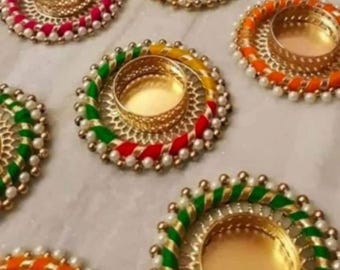 Set of round 4 assorted colors Decorative Tealight Diyas, Diwali Diyas, Diwali decor, Indian decoration, Indian candle holders.