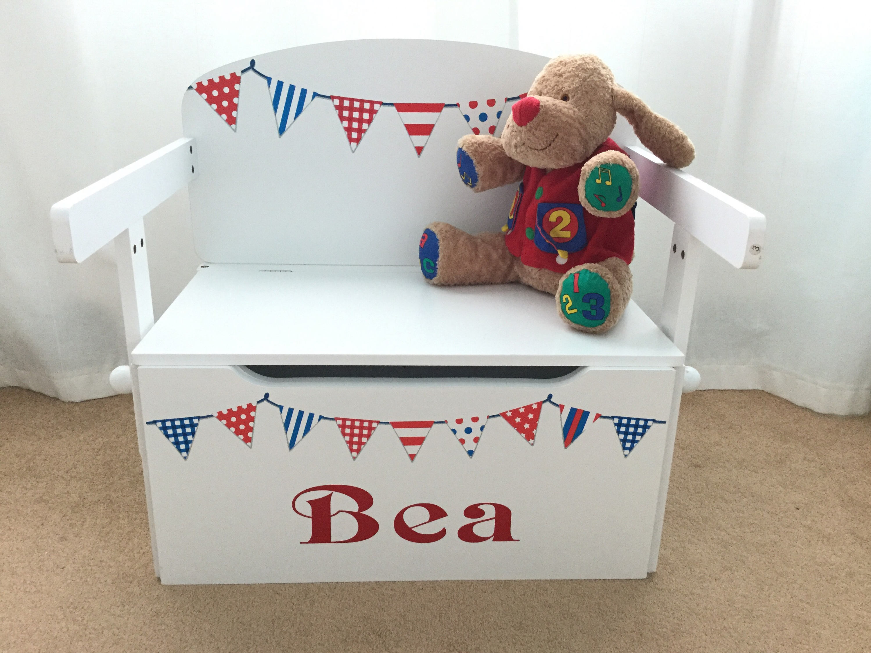 Kids Toy box and desk Red White & Blue Bunting personalised Etsy