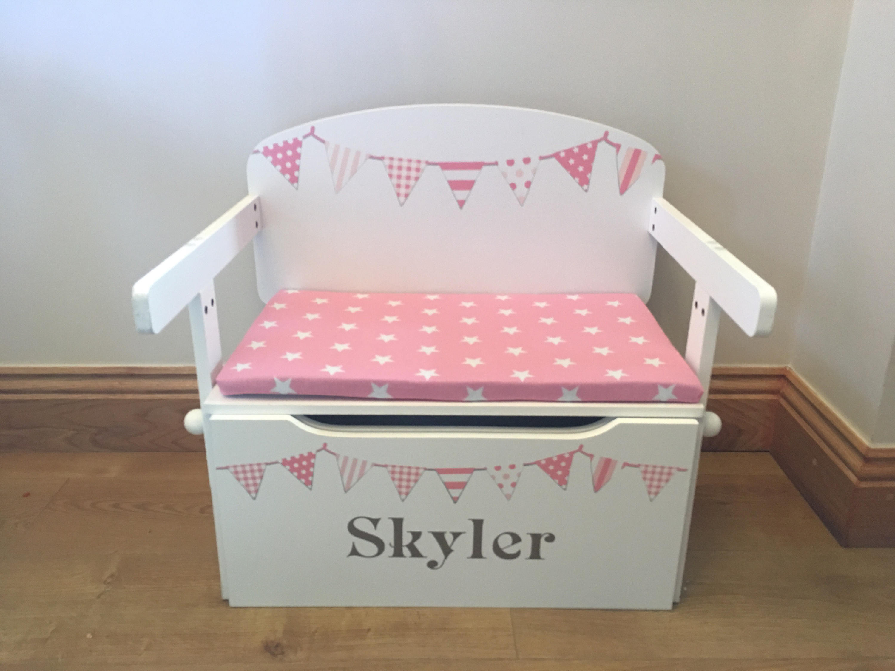 Cushion for Toy Box Seat in Pink with White Stars fits Sort Etsy
