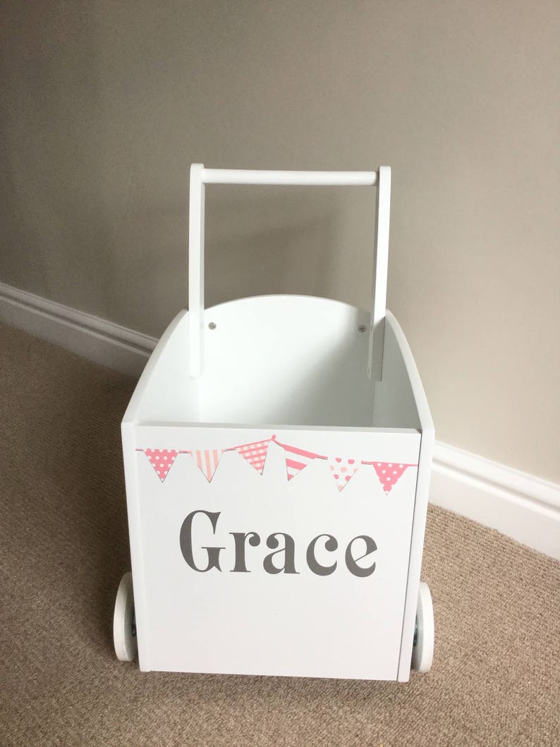 Kids Toy Box with Pink Bunting Walker Storage Trolley Etsy